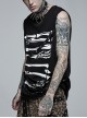 Punk Black Stretch-Knit Personality Skull Skeleton Print Metal Buckle Webbing Decoration Male Sleeveless T-Shirt