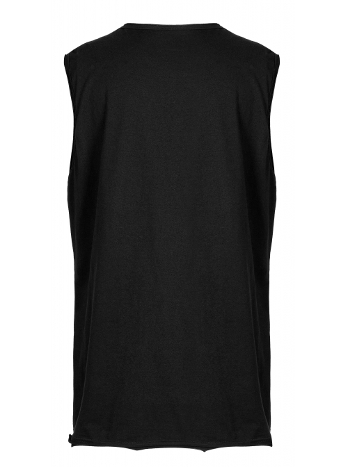 Punk Black Stretch-Knit Personality Skull Skeleton Print Metal Buckle Webbing Decoration Male Sleeveless T-Shirt