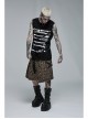 Punk Black Stretch-Knit Personality Skull Skeleton Print Metal Buckle Webbing Decoration Male Sleeveless T-Shirt