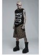 Punk Black Stretch-Knit Personality Skull Skeleton Print Metal Buckle Webbing Decoration Male Sleeveless T-Shirt