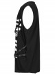 Punk Black Stretch-Knit Personality Skull Skeleton Print Metal Buckle Webbing Decoration Male Sleeveless T-Shirt