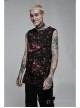 Punk Daily Knitted Personality Red Abstract Print  Broken Holes Grommet Ribbon Decoration Loose Sleeveless Male T-Shirt