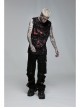 Punk Daily Knitted Personality Red Abstract Print  Broken Holes Grommet Ribbon Decoration Loose Sleeveless Male T-Shirt