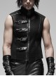 Punk Rough No Elasticity Woven Mesh Black Metal Buckle Belts Decoration Perspective Sleeveless Male Metal Zipper Vest