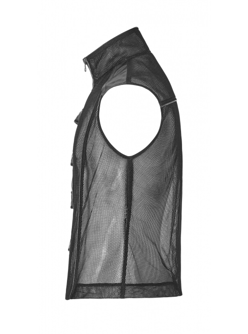 Punk Rough No Elasticity Woven Mesh Black Metal Buckle Belts Decoration Perspective Sleeveless Male Metal Zipper Vest
