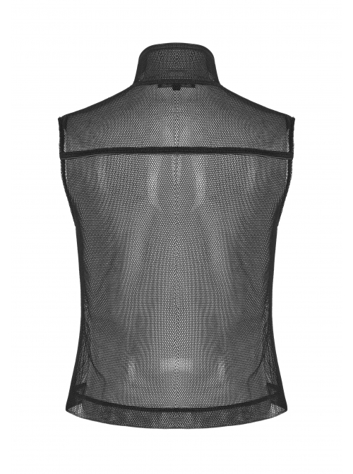 Punk Rough No Elasticity Woven Mesh Black Metal Buckle Belts Decoration Perspective Sleeveless Male Metal Zipper Vest