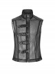Punk Rough No Elasticity Woven Mesh Black Metal Buckle Belts Decoration Perspective Sleeveless Male Metal Zipper Vest