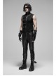 Punk Rough No Elasticity Woven Mesh Black Metal Buckle Belts Decoration Perspective Sleeveless Male Metal Zipper Vest