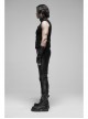 Punk Rough No Elasticity Woven Mesh Black Metal Buckle Belts Decoration Perspective Sleeveless Male Metal Zipper Vest