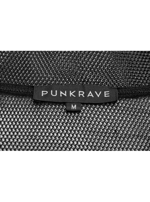 Punk Rough No Elasticity Woven Mesh Black Metal Buckle Belts Decoration Perspective Sleeveless Male Metal Zipper Vest