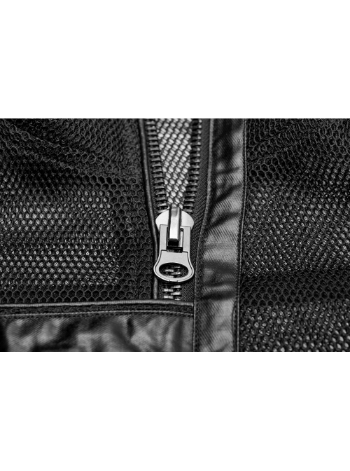 Punk Rough No Elasticity Woven Mesh Black Metal Buckle Belts Decoration Perspective Sleeveless Male Metal Zipper Vest