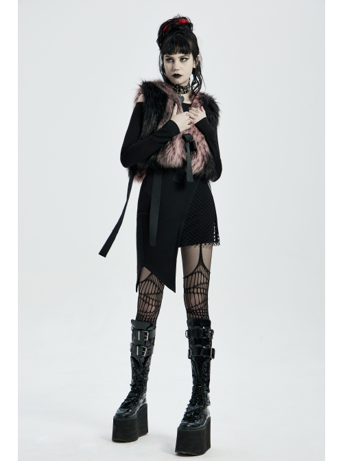 Punk Artificial Leather Knitted Fabric Belt Decoration Zipper Hooded Loose Comfortable Female Woollen Coat