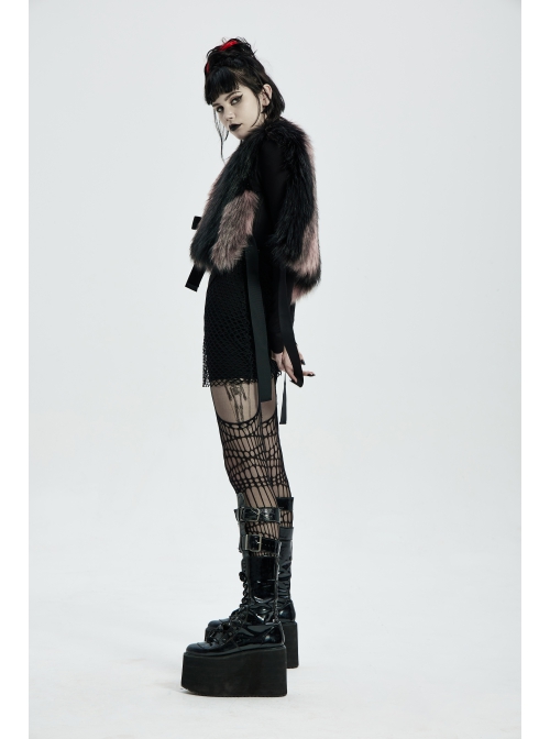 Punk Artificial Leather Knitted Fabric Belt Decoration Zipper Hooded Loose Comfortable Female Woollen Coat