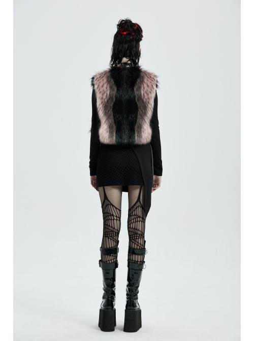 Punk Artificial Leather Knitted Fabric Belt Decoration Zipper Hooded Loose Comfortable Female Woollen Coat