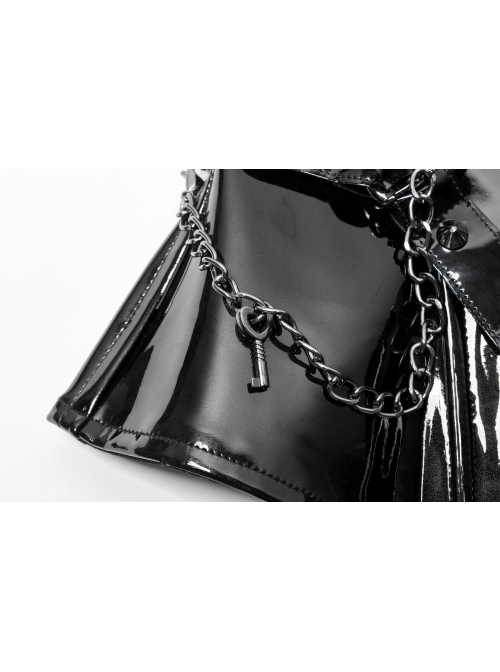 Black Patent Leather Heart Lock Chain Key Sexy Buttonhole Belt Trim Gothic Female Corset