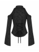 Gorgeous Gothic Stretch-Knit Printed Splicing Mesh Shoulder Jacquard Off The Shoulder Tie Rope Female Shirt