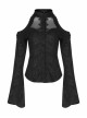 Gorgeous Gothic Stretch-Knit Printed Splicing Mesh Shoulder Jacquard Off The Shoulder Tie Rope Female Shirt