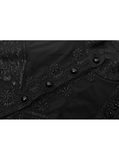 Gorgeous Gothic Stretch-Knit Printed Splicing Mesh Shoulder Jacquard Off The Shoulder Tie Rope Female Shirt