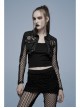 Irregular Printed Knitted Fabric Splicing Stretch Diamond Mesh Metal Shake Button Hem Bat Trim Zipper Punk Short Female Jacket