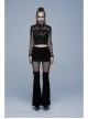 Irregular Printed Knitted Fabric Splicing Stretch Diamond Mesh Metal Shake Button Hem Bat Trim Zipper Punk Short Female Jacket