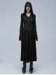 Embossed Knitting Gothic Beautifully Hollowed Applique Cross Webbing Pleated Lace Flared Sleeves Hooded Long Female Coat