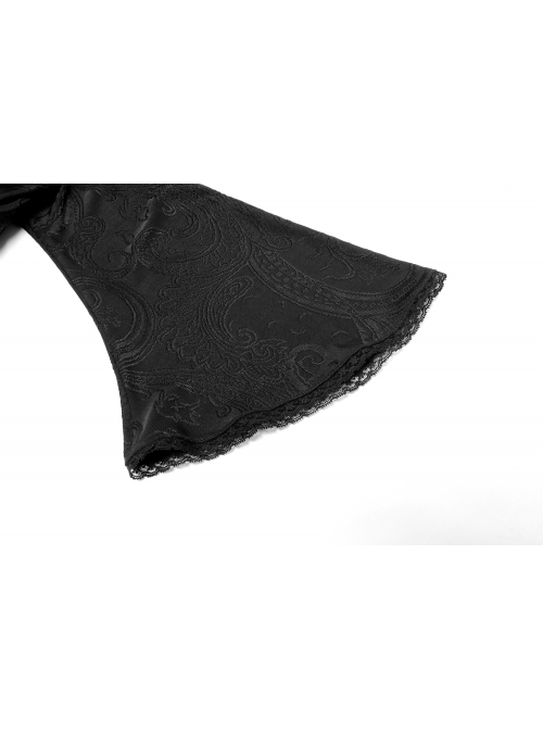 Embossed Knitting Gothic Beautifully Hollowed Applique Cross Webbing Pleated Lace Flared Sleeves Hooded Long Female Coat
