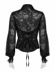 Gothic No Elasticity Sexy Hollowed Embroidered Mesh Personalized Bat Neckline Black Long Sleeve Shirt