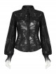 Gothic No Elasticity Sexy Hollowed Embroidered Mesh Personalized Bat Neckline Black Long Sleeve Shirt