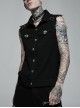 Punk Simple Daily Elastic Twill Fabric Featured Flap Pocket Metal Accessories Black Sleeveless Male Vest