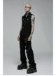 Punk Simple Daily Elastic Twill Fabric Featured Flap Pocket Metal Accessories Black Sleeveless Male Vest