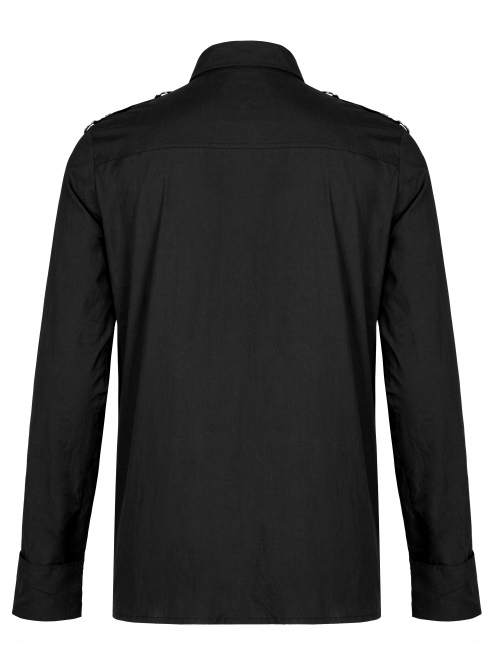 Black Punk Asymmetric Hem Personality Metal Buckle Decorative Soft Long Sleeve Male Shirt