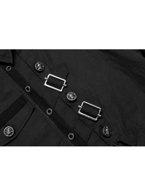 Black Punk Asymmetric Hem Personality Metal Buckle Decorative Soft Long Sleeve Male Shirt