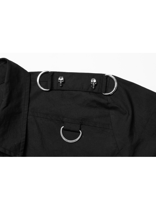 Black Punk Asymmetric Hem Personality Metal Buckle Decorative Soft Long Sleeve Male Shirt