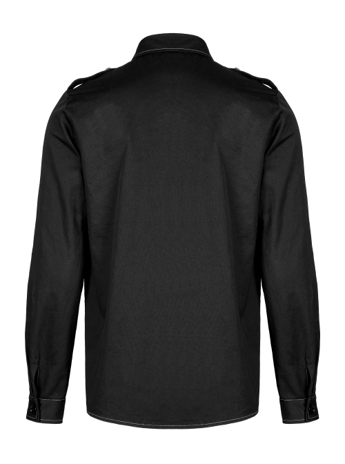 Punk Personality Skeleton Skeleton Shape Pattern Embroidery Cotton No Elasticity Twill Black Long Sleeve Male Shirt