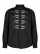 Punk Personality Skeleton Skeleton Shape Pattern Embroidery Cotton No Elasticity Twill Black Long Sleeve Male Shirt
