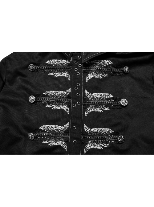 Punk Personality Skeleton Skeleton Shape Pattern Embroidery Cotton No Elasticity Twill Black Long Sleeve Male Shirt