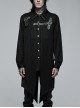 Gothic Dark Strip Groove Woven Fabric Personality Asymmetric Hem Medium Length Male Black Shirt