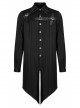 Gothic Dark Strip Groove Woven Fabric Personality Asymmetric Hem Medium Length Male Black Shirt