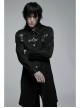 Gothic Dark Strip Groove Woven Fabric Personality Asymmetric Hem Medium Length Male Black Shirt