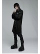Gothic Dark Strip Groove Woven Fabric Personality Asymmetric Hem Medium Length Male Black Shirt
