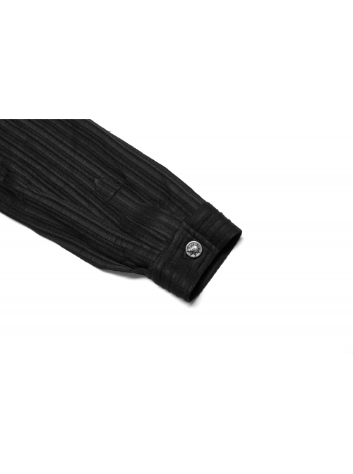 Gothic Dark Strip Groove Woven Fabric Personality Asymmetric Hem Medium Length Male Black Shirt