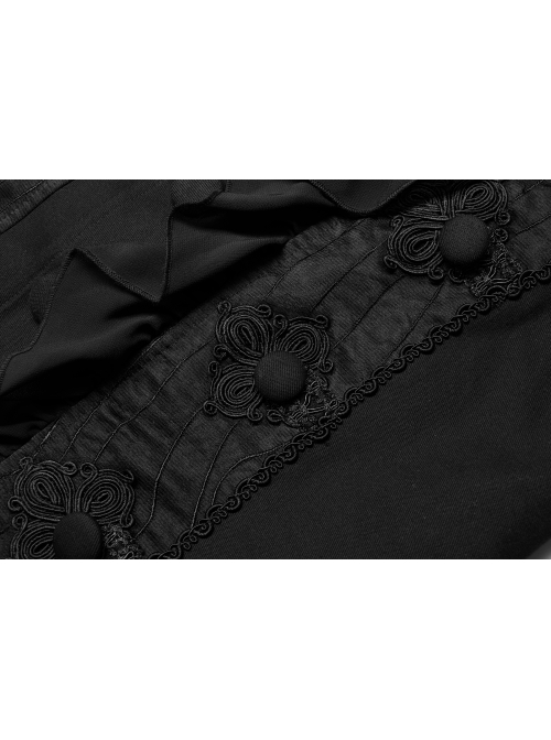 Gothic Noble Jacquard Embroidery Pleated Ruffle Delicate Buttons Decoration Black Vest