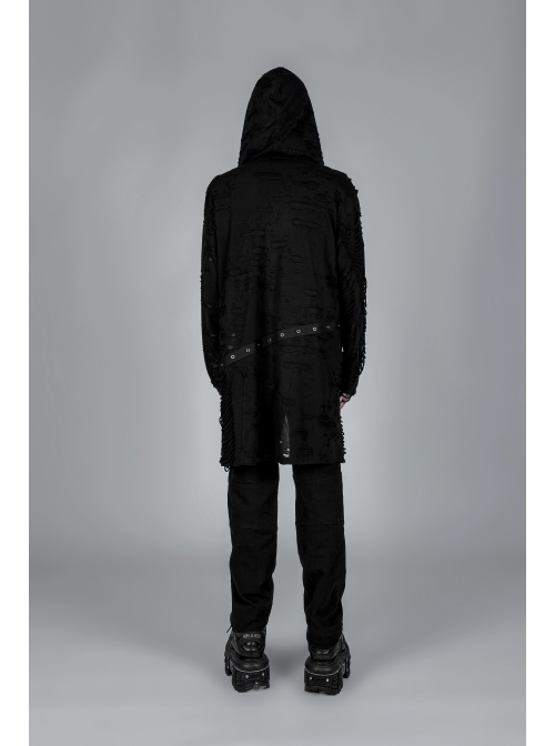 Decadent Knitted Holes Mesh Design Metal Zipper Buttonhole Decoration Metal Large Pins Male Gothic Coat