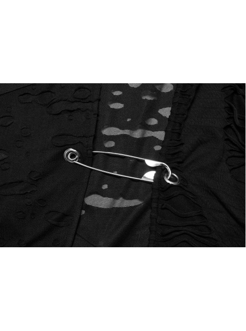 Decadent Knitted Holes Mesh Design Metal Zipper Buttonhole Decoration Metal Large Pins Male Gothic Coat