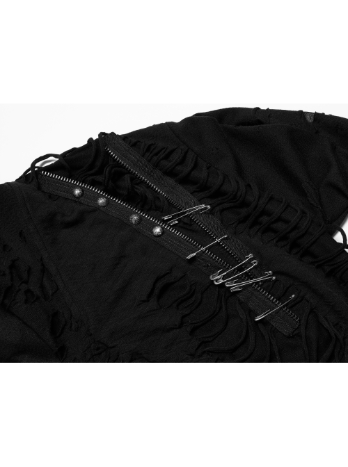 Decadent Knitted Holes Mesh Design Metal Zipper Buttonhole Decoration Metal Large Pins Male Gothic Coat