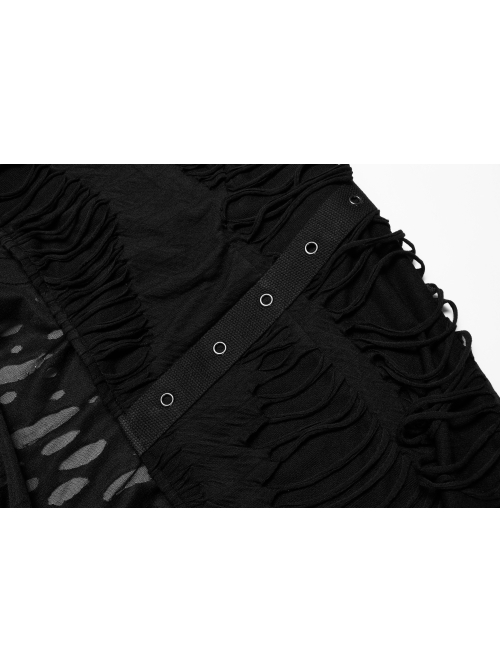 Decadent Knitted Holes Mesh Design Metal Zipper Buttonhole Decoration Metal Large Pins Male Gothic Coat