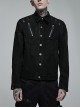 Punk Washed Aged Texture Rough Grain Splicing Mesh Metal Buttonholes Zipper Trim Long Sleeve Male Coat