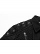 Punk Washed Aged Texture Rough Grain Splicing Mesh Metal Buttonholes Zipper Trim Long Sleeve Male Coat