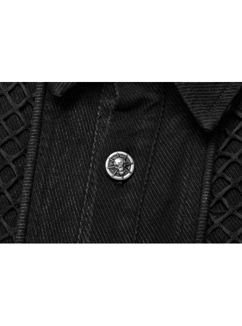 Punk Washed Aged Texture Rough Grain Splicing Mesh Metal Buttonholes Zipper Trim Long Sleeve Male Coat
