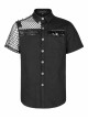 Simple Modeling Elastic Cotton-Twill Fabric Spliced Diamond Mesh Asymmetrical Personality Punk Short Sleeve Male Shirt